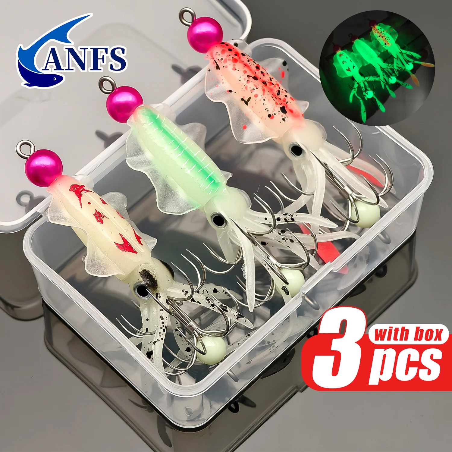 ANFS 3pcs Luminous Squid Jig S - Fishing Lure Kit 评论和价格