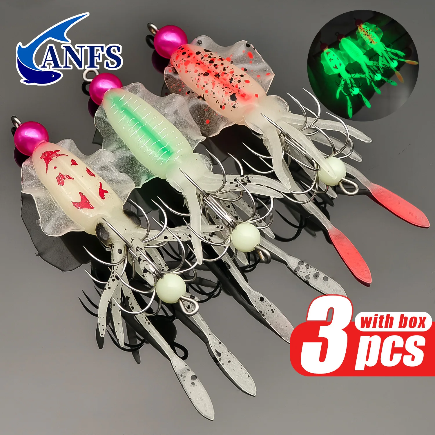ANFS 3pcs Luminous Squid Jig S - Fishing Lure Kit 评论和价格